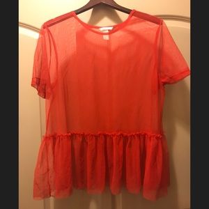 H&M mesh red peplum top